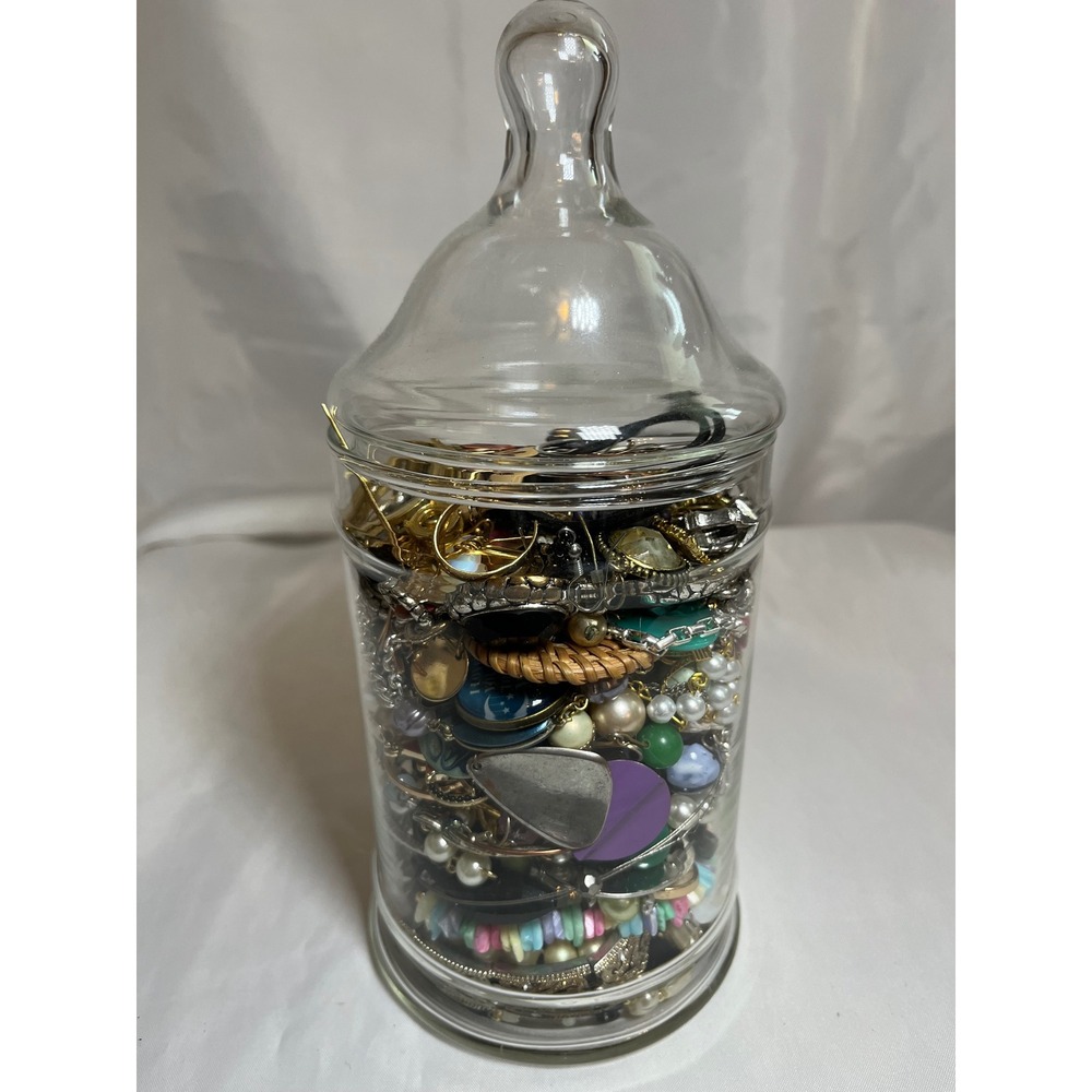 Crafting Jewelry Lot Assorted Mixed Metals Beads Apothecary Jar 1lb+